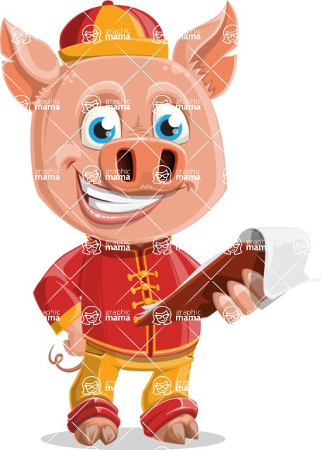 Year of the Pig Character - Vector Pig Cartoon - Year of the Pig Vector Character with Notepad